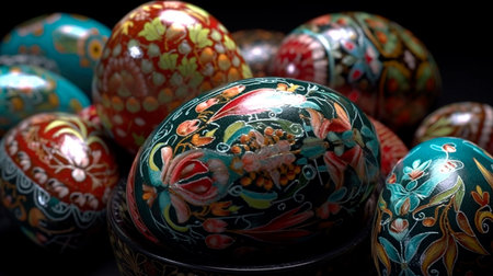 Close-Up of Easter Eggs with Stunningly Detailed Floral Patterns. Generative AI illustratorの素材