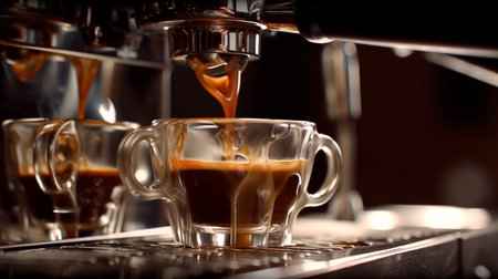 Close-up of espresso pouring from coffee machine. Generative AI illustratorの素材
