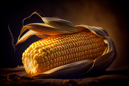 Closeup of yellow ripe corn cob. Generative AIの素材