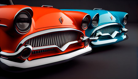 Closeup on front of generic and unbranded cars. Generative AI illustrationの素材