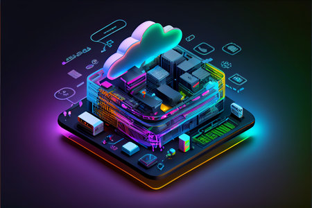 Cloud computing technology concept background, digital illustration generative AIの素材