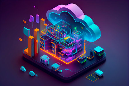 Cloud computing technology concept. Futuristic illustration. AI generativeの素材