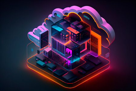 Cloud computing technology concept. Futuristic illustration. AI generativeの素材