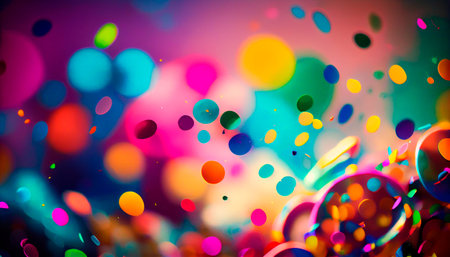 Colorful confetti in front of colorful background with bokeh for carnival Art Illustration, Generative AIの素材