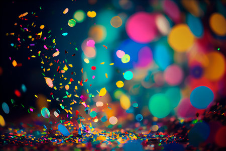 Colorful confetti in front of colorful background with bokeh for carnival Art Illustration , Generative AIの素材