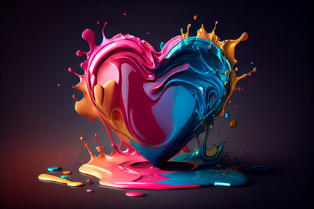 Colorful paint love heart shape for Valentine's Day. Generative AIの素材