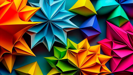 Colorful origami paper as abstract wallpaper background. Generative Ai technologyの素材