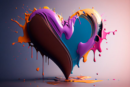 Colorful paint love heart shape for Valentine's Day. Generative AIの素材