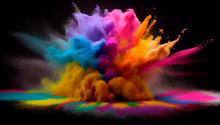Colorful rainbow holi paint splash, color powder explosion. Generative Ai technologyの素材