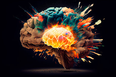 Concept art of a human brain exploding with knowledge and creativity. generative aiの素材