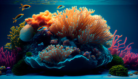 Coral reef in the sea. Generative AI illustrationの素材