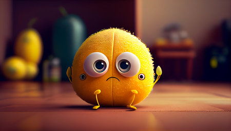 Cute Cartoon Lemon Character. Generative AIの素材