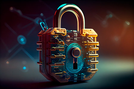 Ber security Padlock, Digital Lock on Technology Network Data Protection Background. AIの素材