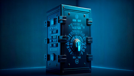 Cyber security concept and digital data protection with a locker in a blue background. Generative aiの素材