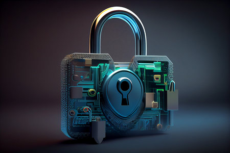 Ber security Padlock, Digital Lock on Technology Network Data Protection Background. AIの素材
