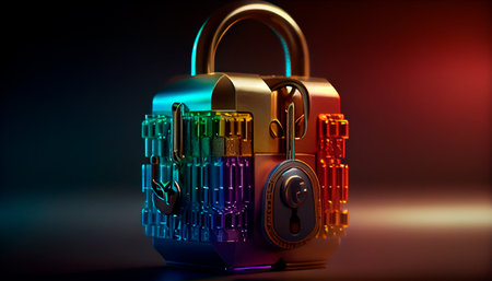 Cybersecurity Padlock, Digital Lock on Technology Network Data Protection Background. Generative AI illustratorの素材