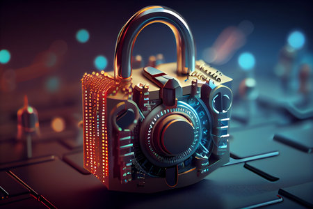 Ber security Padlock, Digital Lock on Technology Network Data Protection Background. AIの素材