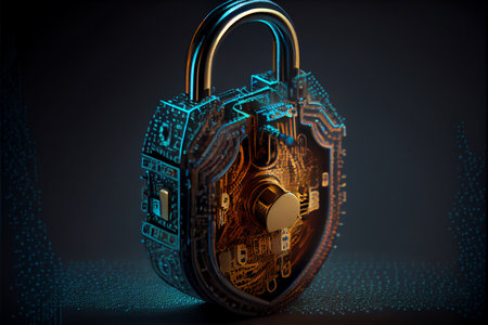 Ber security Padlock, Digital Lock on Technology Network Data Protection Background. AIの素材