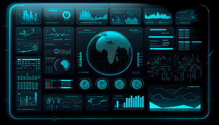 Digital Trading Server and Network Concept - A Vibrant Background Illustration of a Trading Dashboard. Generative Ai technologyの素材