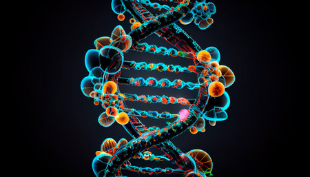 Concept of the evolution of human DNA under a microscope. Generative AIの素材