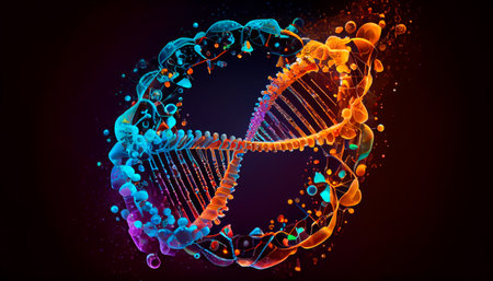 Concept of the evolution of human DNA under a microscope. Generative AIの素材