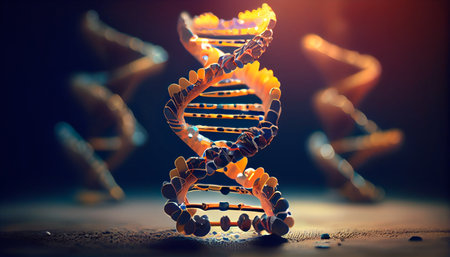 Concept of the evolution of human DNA under a microscope. Generative AIの素材