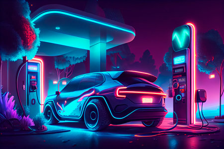 The silhouette of an electric EV is visible. Generative AIの素材
