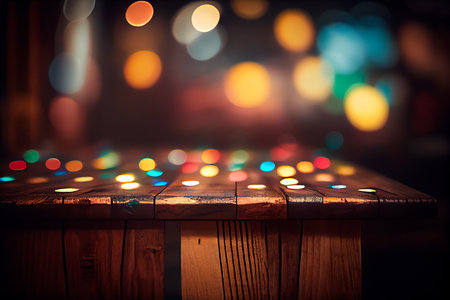 Empty wooden table with bokeh background. Generative AIの素材