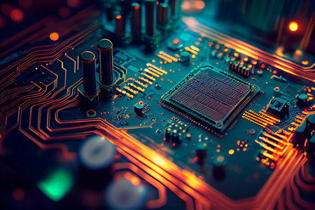 Abstract circuit cyberspace design created with Generative Ai technologyの素材