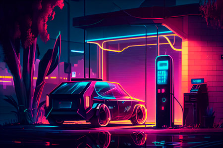 The silhouette of an electric EV is visible. Generative AIの素材