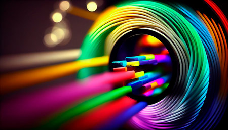 Fiber optic cable internet connection . Generative AI Illustrationの素材
