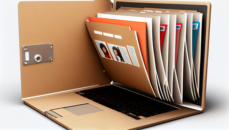 File folder on laptop screen. Generative AI technologyの素材