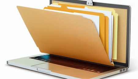 File folder on laptop screen. Generative AI technologyの素材
