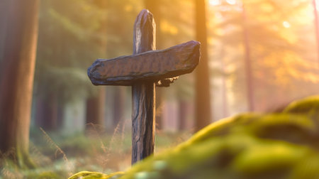 Find your purpose signpost outdoors in nature. Generative AI illustrationの素材