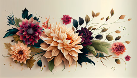 Flowers on a cream colored background. Generative Ai technologyの素材