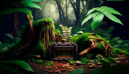 Forest backdrop to showcase model and objects generative ai jungle render. Generative AIの素材