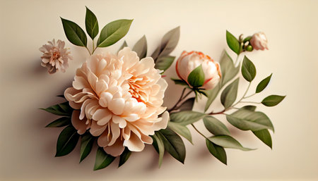 Flowers on a cream colored background. Generative Ai technologyの素材