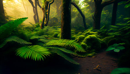 Forest backdrop to showcase model and objects generative ai jungle render. Generative AIの素材