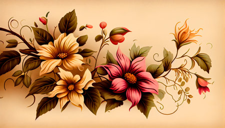 Flowers on a cream colored background. Generative Ai technologyの素材