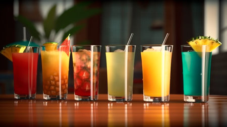 Fresh cocktails and tropical juice drinks. Generative AI illustratorの素材