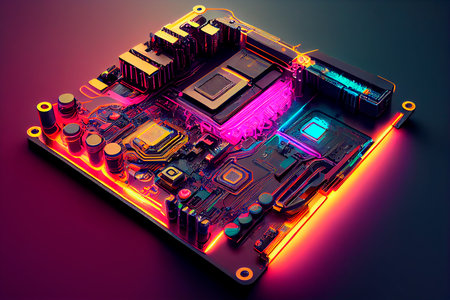 Abstract circuit cyberspace design created with Generative Ai technologyの素材