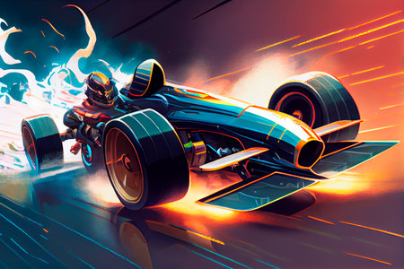Futuristic racing formula at fast ride to finish. Generative AIの素材