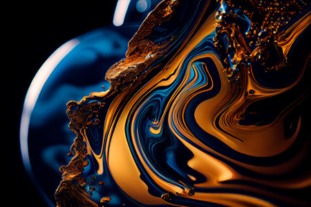Gold and blue marbling abstract background. Generative aiの素材