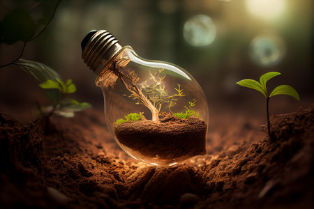 Sprout in a light bulb on the ground Generative aiの素材
