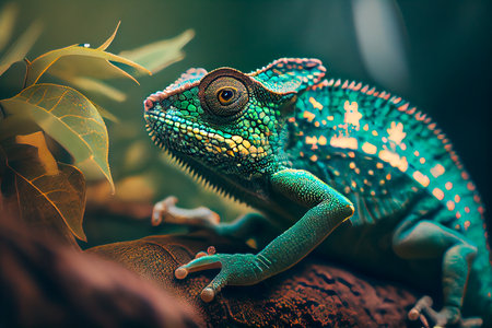 Green chameleon in the forest. Generative AIの素材