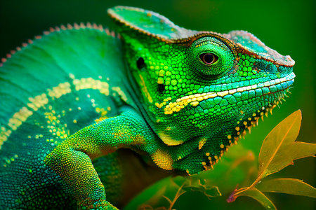 Green chameleon in the forest. Generative AIの素材