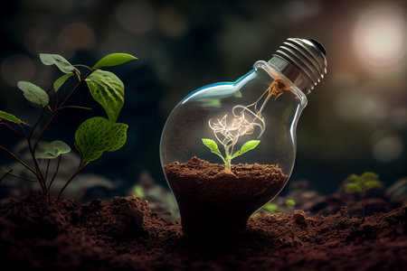 Sprout in a light bulb on the ground Generative aiの素材