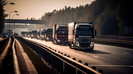 Truck drivers strike - trucks block the highway. Generative AI illustratorの素材