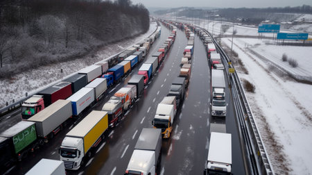 Truck drivers strike - trucks block the highway. Generative AI illustratorの素材