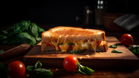 Grilled Cheese Sandwich with Tomato and Basil. Generative AI illustratorの素材